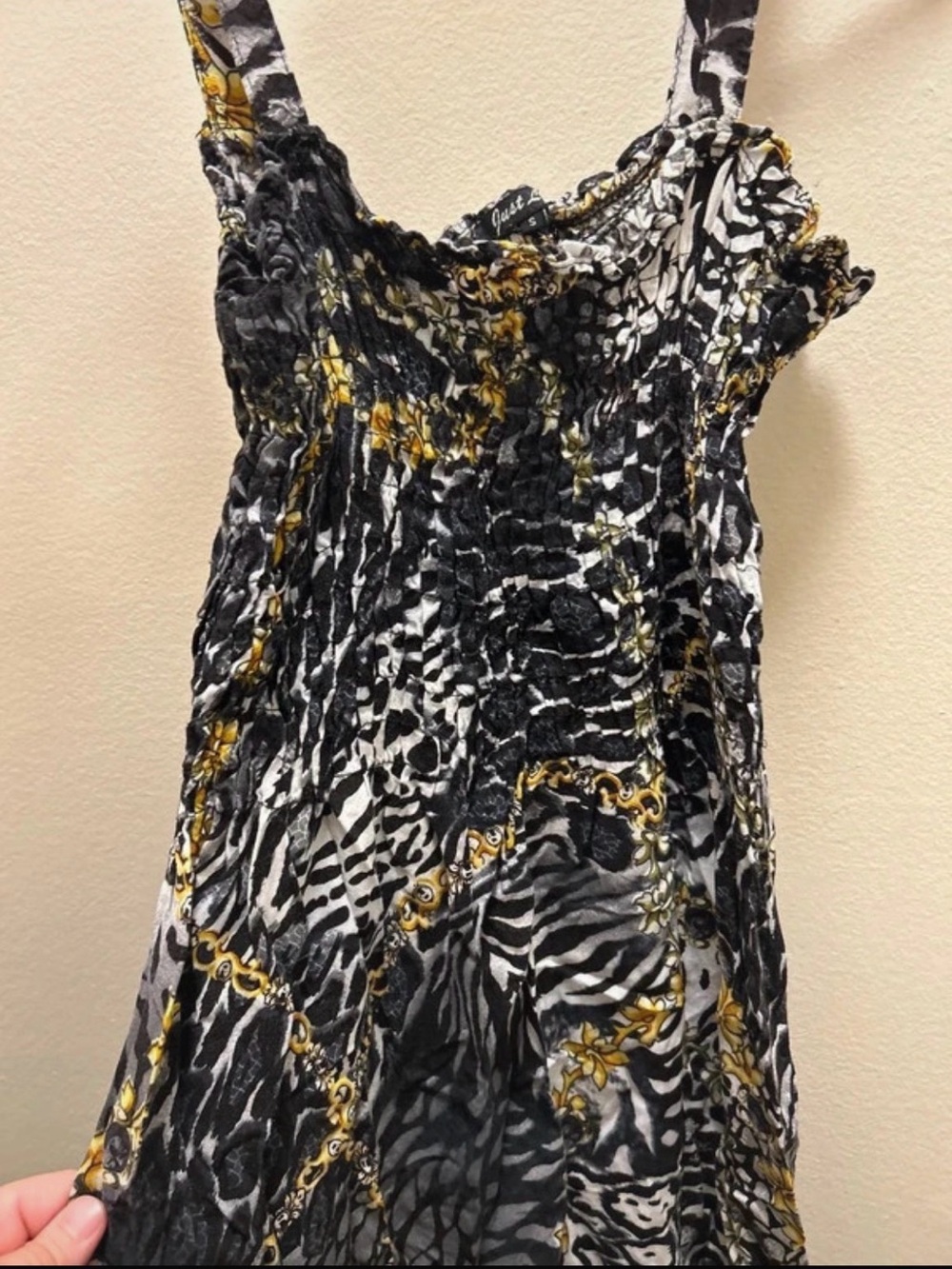 Woman’s Smocked Zebra Print Dress with Gold Accent